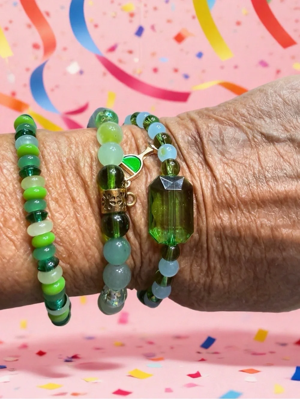 Hand Crafted Green Beaded Bracelet Set
